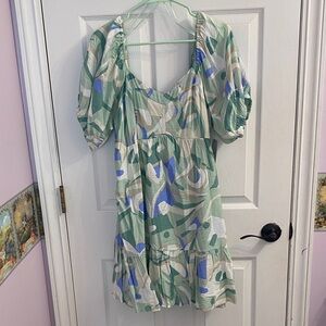 Nine West Green and Blue Abstract Mini Dress